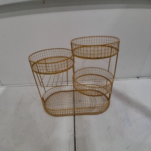 FRUIT BASKET BOWL CONTAINER METAL STORAGE - GOLD image 2