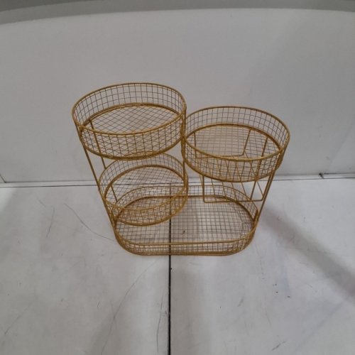FRUIT BASKET BOWL CONTAINER METAL STORAGE - GOLD image 4