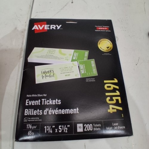 20 SHEETS (200 TOTAL TICKETS) AVERY MATTE WHITE TICKETS (MODEL:16154) image 2