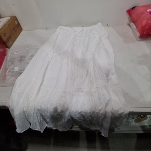 WOMAN'S SUMMER BOHO FLOWY FLARED RUFFLE MAXI SKIRT - MEDIUM- WHITE image 2