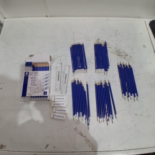56PC STAEDTLER NORICA PENCIL SET WITH SHARPENER, ERASERS AND RULERS - 2HB - BLUE (MODEL: 2464444) image 2