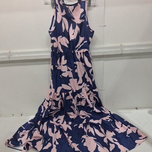 WOMEN'S DRESS V MAXI DRESS ELASTIC WAIST TIERED SWING SUNDRESS - SMALL - FLORAL PRINT image 2