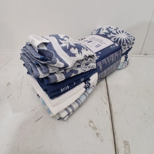 8PC TOWN AND COUNTRY HOLIDAY KITCHEN TOWEL SET - 18" X 28" - BLUE/WHITE (MODEL: 1796302) image 3