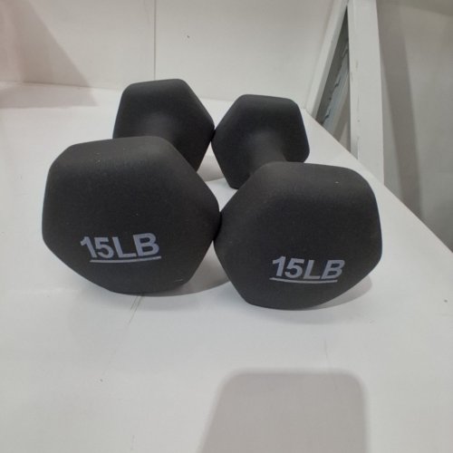 2PK AMAZON BASICS NEOPRENE COATED DUMBELL WEIGHT SET - 15LB - BLACK - (MODEL: DB1001) image 2