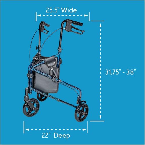 CAREX FOLDABLE & HEIGHT ADJUSTABLE 3-WHEEL WALKER FOR SENIORS - 31" - 38" - BLUE (MODEL: FGA33300 0000) image 2