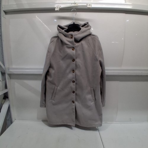 HOODED BUTTON UP COAT - LARGE - GRAY image 2