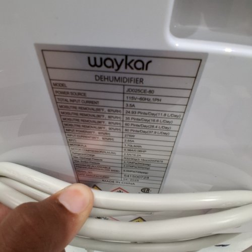 WAYKAR DIGITAL ENERGY STAR DEHUMIDIFIER - 5000 SQ. FT COVERAGE - 80 PINT - 1.24 GAL TANK - WHITE (MODEL: JD025CE-80) image 5