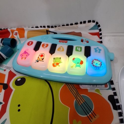 FISHER-PRICE 4-IN-1 BABY MUSICAL GLOW AND GROW KICK & PLAY PIANO GYM PLAYMAT WITH 2 RATTLE MARACAS FOR NEWBORNS - AGES 0+ MONTHS - BLUE (MODEL: HWD95) image 2