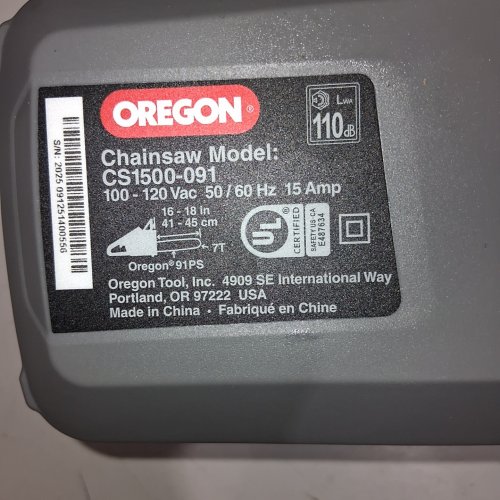 OREGON SELF-SHARPENING CORDED CHAINSAW - 18" BLADE 15AMP - GREY (MODEL: CS1500-091) image 3