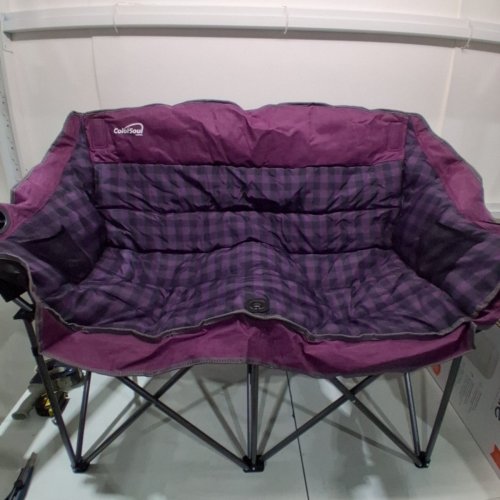 COLORSOUL FULLY PADDED DOUBLE FOLDING LOVESEAT CAMPING CHAIR - 600 LBS - PURPLE PLAID image 4