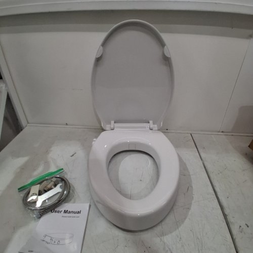 BIGCOW ELONGATED SOFT CLOSE RAISED TOILET SEAT WITH BIDET - DUAL NOZZLE (FRONTAL & REAR WASH) WITH ADJUSTABLE COLD WATER PRESSURE AND STAINLESS-STEEL INLET - 18.5" X 14.2" X 3" BASE - WHITE (MODEL: P5033) image 4