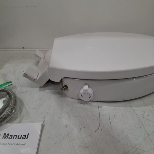 BIGCOW ELONGATED SOFT CLOSE RAISED TOILET SEAT WITH BIDET - DUAL NOZZLE (FRONTAL & REAR WASH) WITH ADJUSTABLE COLD WATER PRESSURE AND STAINLESS-STEEL INLET - 18.5" X 14.2" X 3" BASE - WHITE (MODEL: P5033) image 5