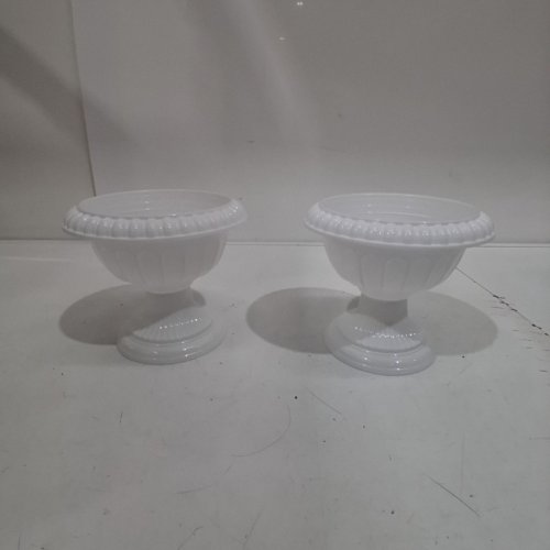 2PK SMALL PEDESTAL DECORATIVE POTS - 6" - WHITE image 2