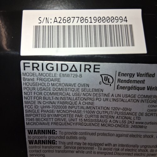 FRIGIDAIRE COUNTERTOP MICROWAVE OVEN - 0.7 CU.FT - 700W - STAINLESS STEEL (MODEL: EMW729-B) image 9