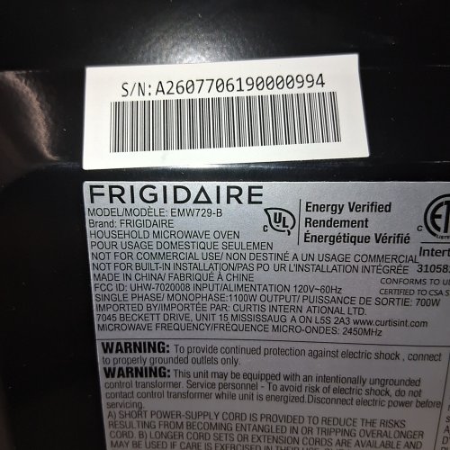 FRIGIDAIRE COUNTERTOP MICROWAVE OVEN - 0.7 CU.FT - 700W - STAINLESS STEEL (MODEL: EMW729-B) image 10