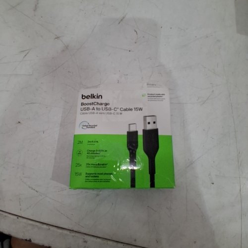 BELKIN BOOSTCHARGE USB-A TO USB-C CHARGING/TRANSFER CABLE - 6.6FT - BLACK - (MODEL: CAB001) image 3