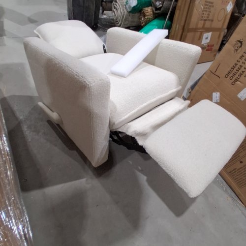 BOUCLE FABRIC SWIVEL GLIDING RECLINER COMFY CHAIR WITH SOFT-TEXTURE - CREAM WHITE (MODEL: 352) image 5