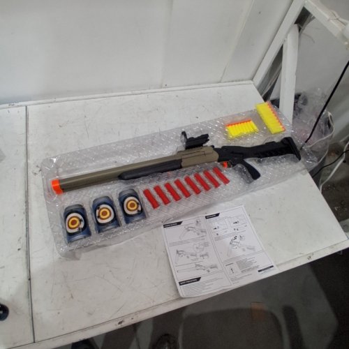 DOUBLE BARREL KIDS TOY SHOTGUN DART BLASTER WITH TARGETS - SAND BROWN/ BLACK (MODEL: 1107) image 2