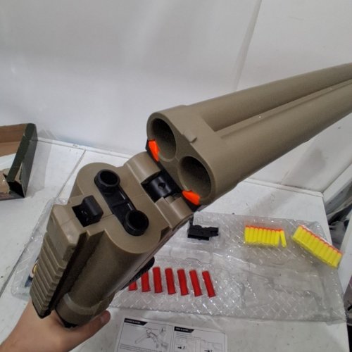 DOUBLE BARREL KIDS TOY SHOTGUN DART BLASTER WITH TARGETS - SAND BROWN/ BLACK (MODEL: 1107) image 4