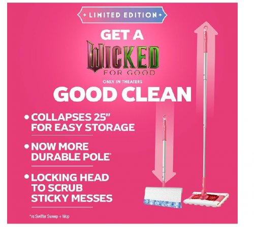 SWIFFER 2-IN-1 LIMITED EDITION COLLAPSIBLE FLOOR SWEEP & MOP PRO - WICKED: FOR GOOD - PINK (MODEL: 21444373) image 2