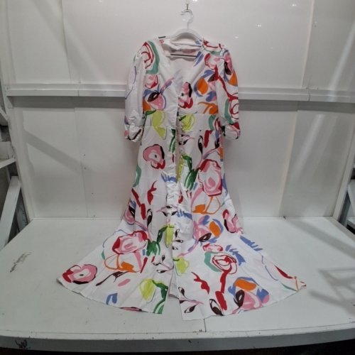 women's BIRDEEM SUMMER PRINTED SHORT SLEEVE V-NECK RUFFLE CASUAL DRESS - LARGE - MULTICOLOR image 2