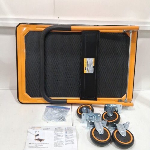 MAXWORKS FOLDING PLATFORM TRUCK PUSH DOLLY WITH SWIVEL WHEELS - 660LBS CAP - YELLOW/BLACK (MODEL: 80877) image 2