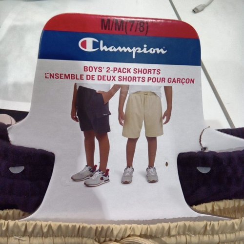 2PK BOYS CHAMPION HYBRID TECH ATHLETIC SHORTS - MEDIUM 7/8 - BEIGE/BLACK (STYLE: 6195000) image 3