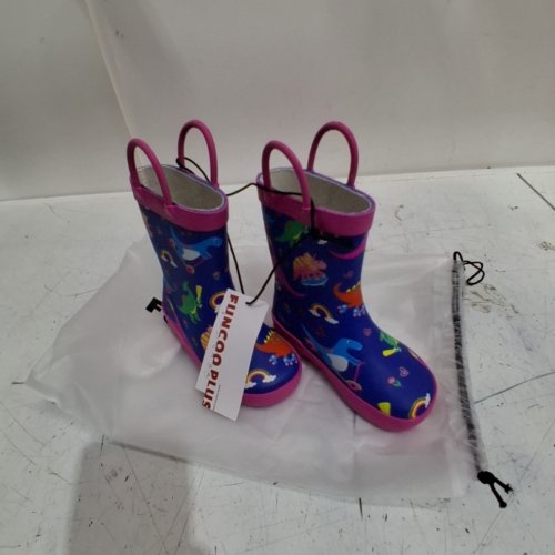KID'S FUNCOO PLUS RAIN BOOTS - SIZE 7 - BLUE/PINK/DINOSAURS image 2