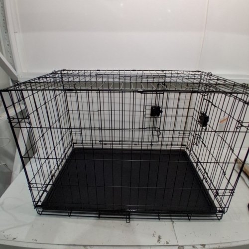 AMAZON BASICS FOLDABLE METAL WIRE DOUBLE DOOR DOG CRATE WITH TRAY - 36" X 23" X 25" - BLACK (MODEL: ‎9001N-36B) image 3