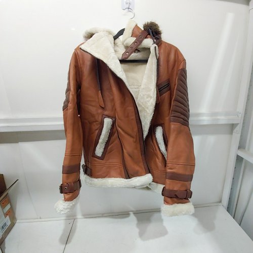 MEN'S SHEARLING-LINED FAUX FUR BOMBER JACKET - MEDIUM - BROWN image 2