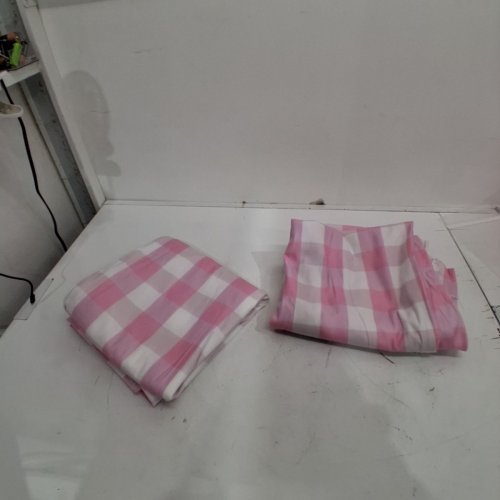 (2 PANEL) CHECKERED PLAID GINGHAM FARMHOUSE RUSTIC CURTAINS - 42" X 83" - PINK /WHITE image 2