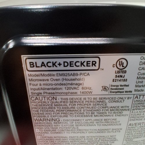 BLACK+DECKER DIGITAL MICROWAVE OVEN WITH TURNTABLE AND PUSH-BUTTON DOOR - 0.9CU.FT - 1400W - BLACK (MODEL: EM925AB9-P) image 7