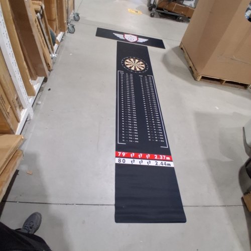 ENJOYARD "KEEP CALM AND SHOOT YOUR DARTS" HEAVY DUTY T-SHAPED DART MAT WITH CHECKOUT LINE - 55" X 15.7" / 118" X 23.6" - BLACK image 3