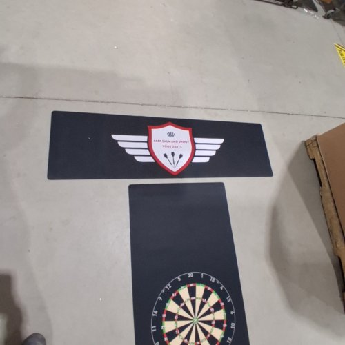 ENJOYARD "KEEP CALM AND SHOOT YOUR DARTS" HEAVY DUTY T-SHAPED DART MAT WITH CHECKOUT LINE - 55" X 15.7" / 118" X 23.6" - BLACK image 4