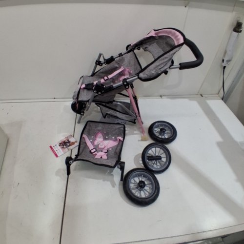 BAYER DUO DOUBLE STROLLER FOR DOLLS - SUN CANOPY - SECURITY BELT - UP TO 18” - PINK/GREY (MODEL: 39133AA) image 2