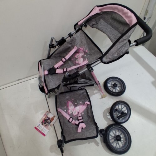 BAYER DUO DOUBLE STROLLER FOR DOLLS - SUN CANOPY - SECURITY BELT - UP TO 18” - PINK/GREY (MODEL: 39133AA) image 3