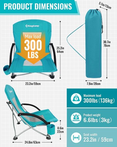 KINGCAMP FOLDING CAMPING CHAIR - 25" X 23" - TURQUOISE image 2