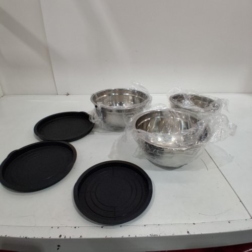 6PC STAINLESS STEEL NESTING MIXING AND STORAGE BOWLS WITH AIRTIGHT LIDS - ASSORTED SIZES - SILVER / BLACK image 2