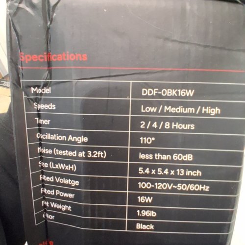 DR. PREPARE OSCILLATING TOWER FAN - 13" - BLACK (MODEL: DDF-OBK16W) image 3
