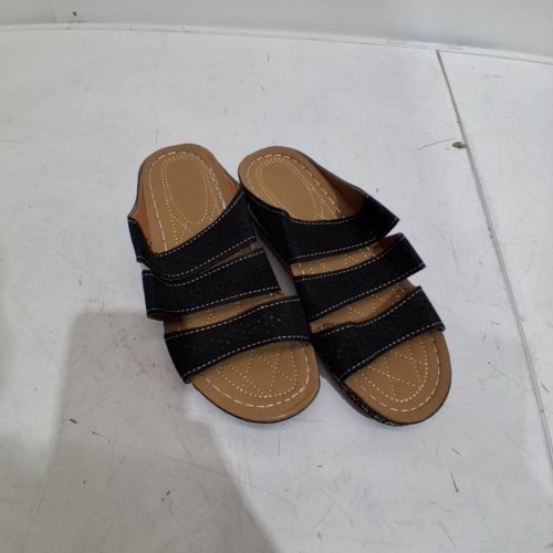 WOMENS SUMMER OPEN TOE HOLLOW WEDGE SHOES - 9.5 - BLACK image 2