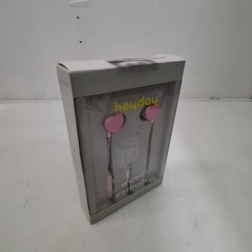HEYDAY WIRED EARBUDS WITH BUILT-IN MICROPHONE AND VOLUME CONTROLS - 3.5MM AUX - PINK HEART image 2