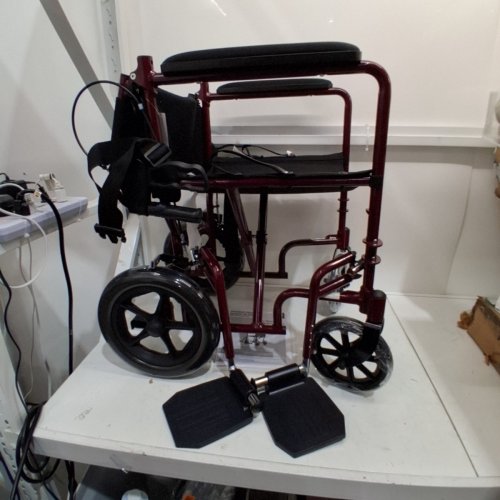 MEDLINE BASIC ALUMINUM TRANSPORT WHEELCHAIR - 19" - 12" REAR WHEELS WITH BRAKES - 300LBS CAPACITY - RED (MODEL: MDS808210ARE) image 2