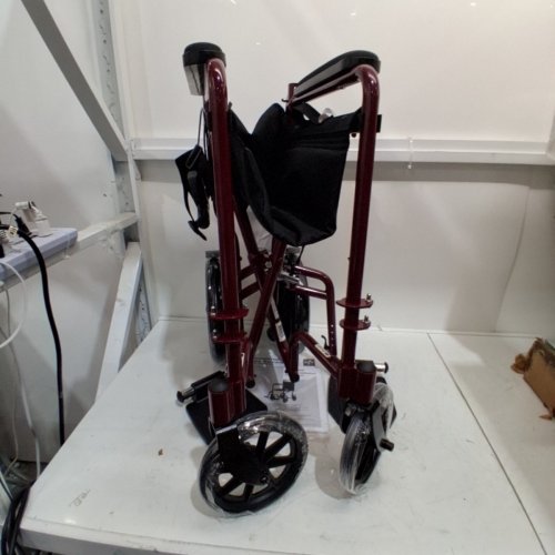 MEDLINE BASIC ALUMINUM TRANSPORT WHEELCHAIR - 19" - 12" REAR WHEELS WITH BRAKES - 300LBS CAPACITY - RED (MODEL: MDS808210ARE) image 3