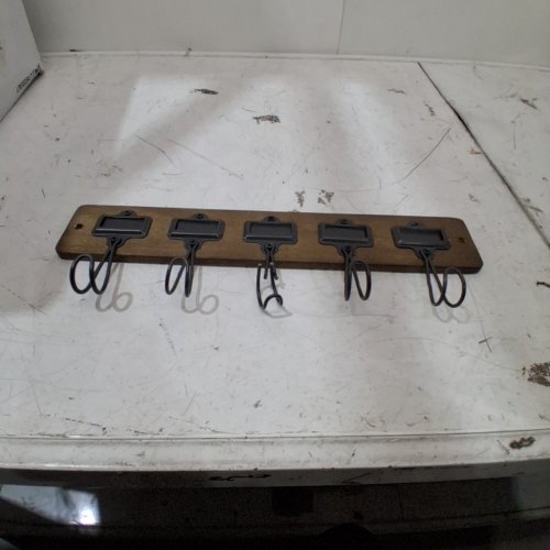 SPECTRUM WALL-MOUNTED 5-HOOK RACK WITH NAMEPLATES - 17.2" X 5.2" X 2" - BROWN AND BLACK image 2