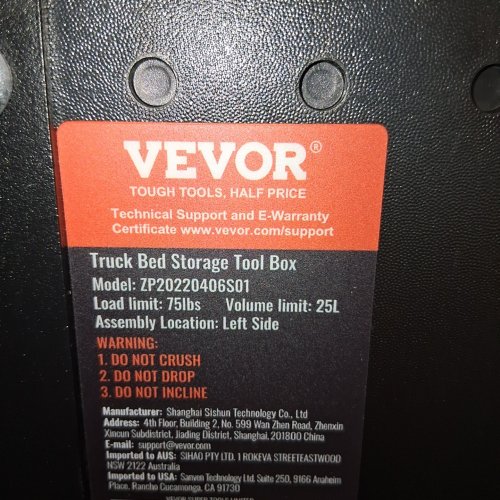 VEVOR TRUCK BED STORAGE TOOL BOX FOR THE LEFT DRIVER SIDE FITS FORD F-150 05-21 MODELS - 6.6 GAL/25 L - BLACK (ZP20220406S01) image 9