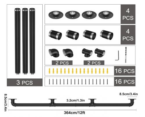 5PC PIPE STAIR HANDRAIL RAILING - 12FT - BLACK image 2