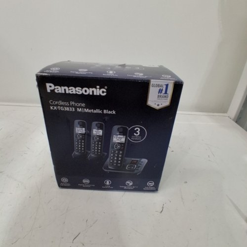 3PK PANASONIC CORDLESS PHONE SET WITH TALKING CALLER ID, BABY MONITER FUNCTION & CALL BLOCK - METALLIC BLACK (MODEL: KX-TG3833) image 6