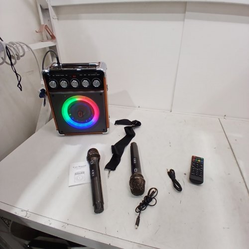 JYX PORTABLE SPEAKER & KARAOKE MACHINE WITH LED LIGHTS, 2 MICROPHONES, REMOTE CONTROL & BLUETOOTH CONNECTION - NATURAL WOOD / SILVER / BLACK - (MODEL:TX05) image 4