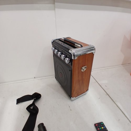JYX PORTABLE SPEAKER & KARAOKE MACHINE WITH LED LIGHTS, 2 MICROPHONES, REMOTE CONTROL & BLUETOOTH CONNECTION - NATURAL WOOD / SILVER / BLACK - (MODEL:TX05) image 5