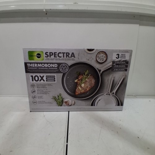 3PC GREENPAN SPECTRA HYBRID CERAMIC NON-STICK SKILLET SET - 8" | 10" | 12" - GREY (MODEL: 1901845) image 4